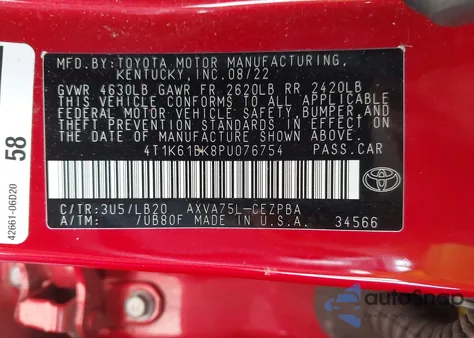 2023 Toyota Camry Xse Awd from USA, damaged, VIN 4T1K61BK8PU076754